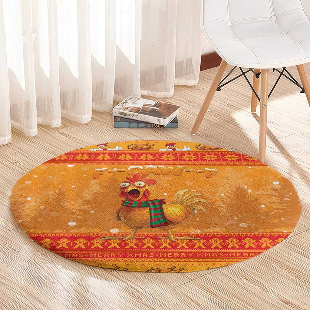 Funny Christmas F Caw F Chicken Round Carpet Merry Craw Mas - Wonder Print Shop