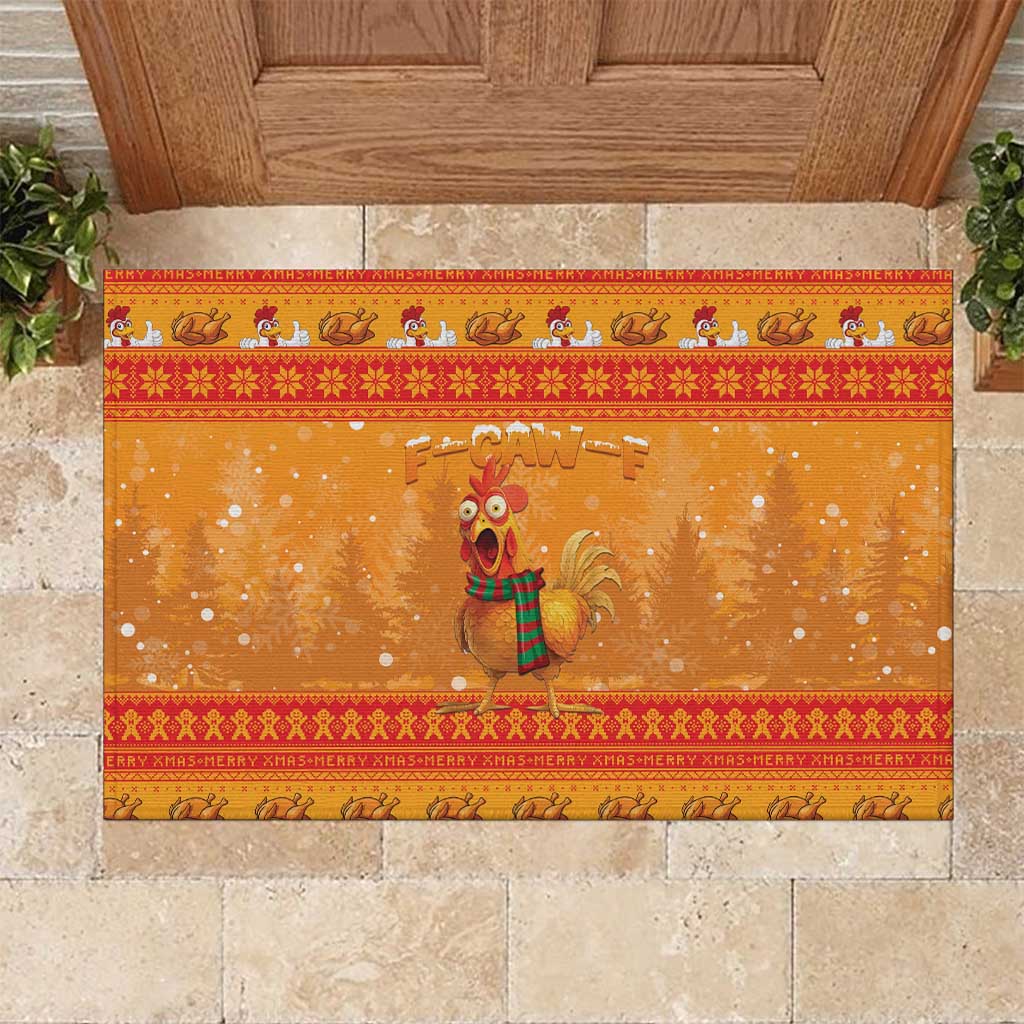 Funny Christmas F Caw F Chicken Rubber Doormat Merry Craw Mas - Wonder Print Shop