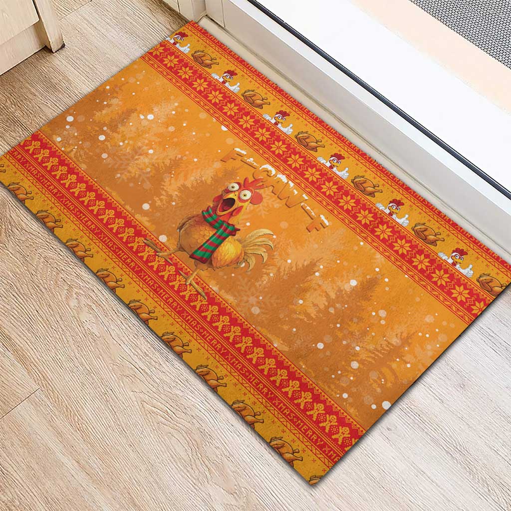 Funny Christmas F Caw F Chicken Rubber Doormat Merry Craw Mas - Wonder Print Shop