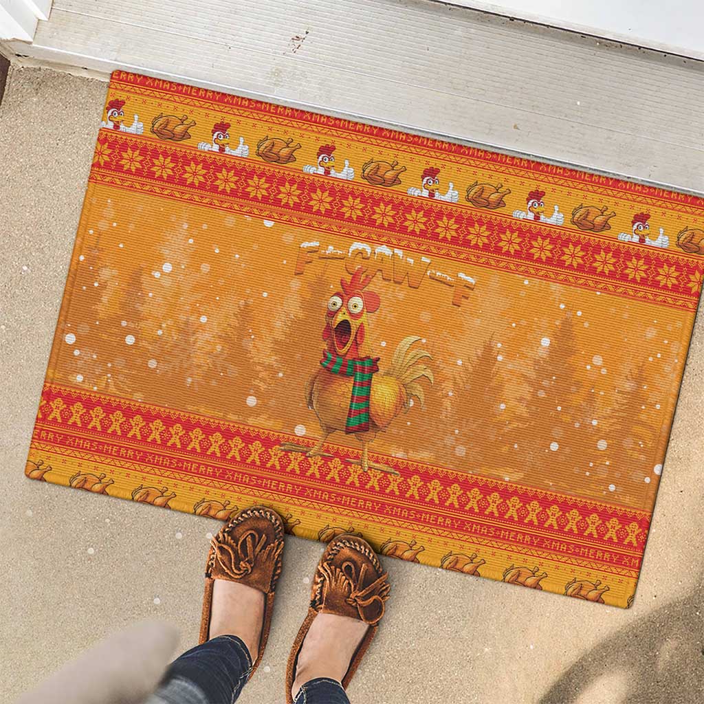 Funny Christmas F Caw F Chicken Rubber Doormat Merry Craw Mas - Wonder Print Shop