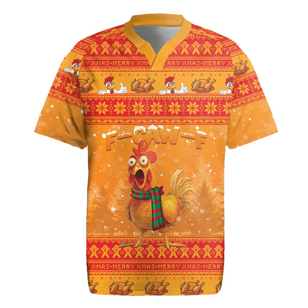 Funny Christmas F Caw F Chicken Rugby Jersey Merry Craw Mas - Wonder Print Shop