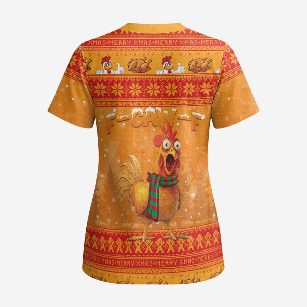Funny Christmas F Caw F Chicken Scrub Top Merry Craw Mas - Wonder Print Shop