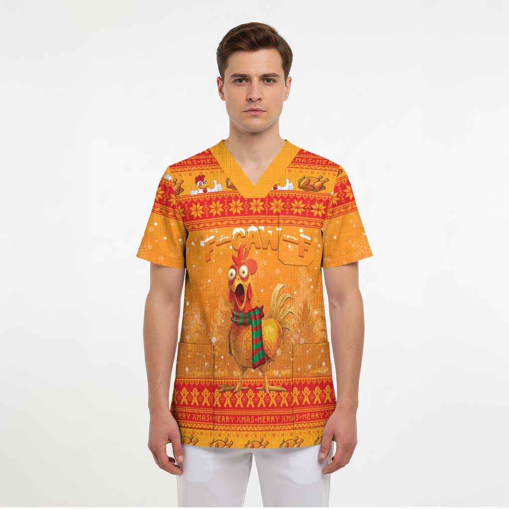 Funny Christmas F Caw F Chicken Scrub Top Merry Craw Mas - Wonder Print Shop