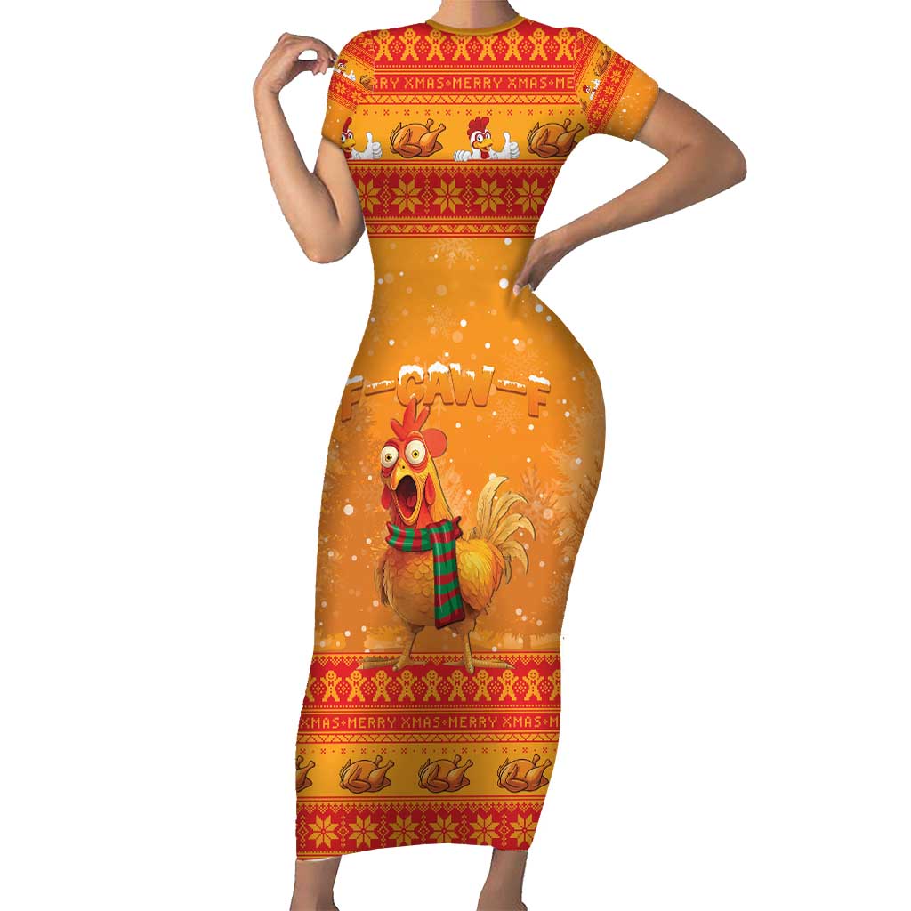 Funny Christmas F Caw F Chicken Short Sleeve Bodycon Dress Merry Craw Mas - Wonder Print Shop