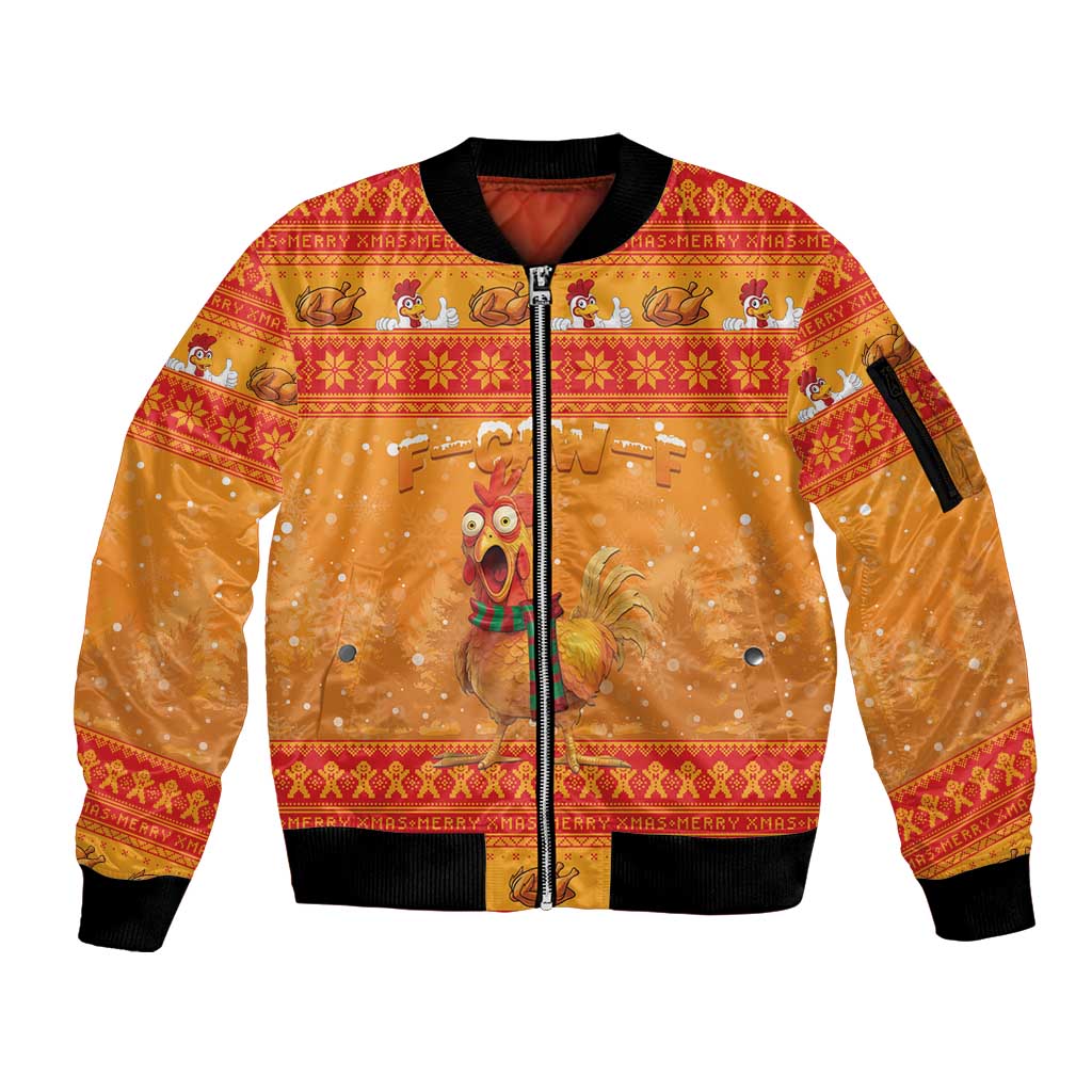 Funny Christmas F Caw F Chicken Sleeve Zip Bomber Jacket Merry Craw Mas - Wonder Print Shop