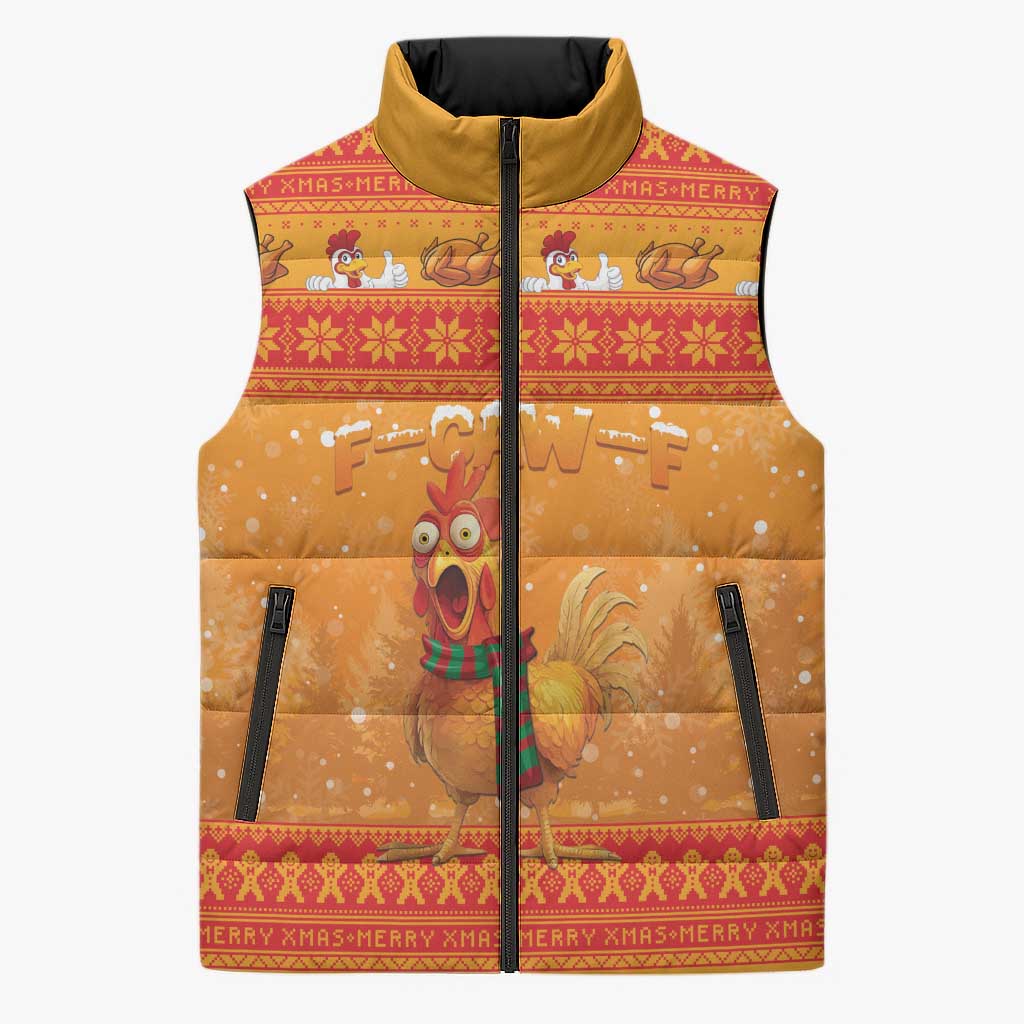 Funny Christmas F Caw F Chicken Sleeveless Puffer Jacket Merry Craw Mas - Wonder Print Shop