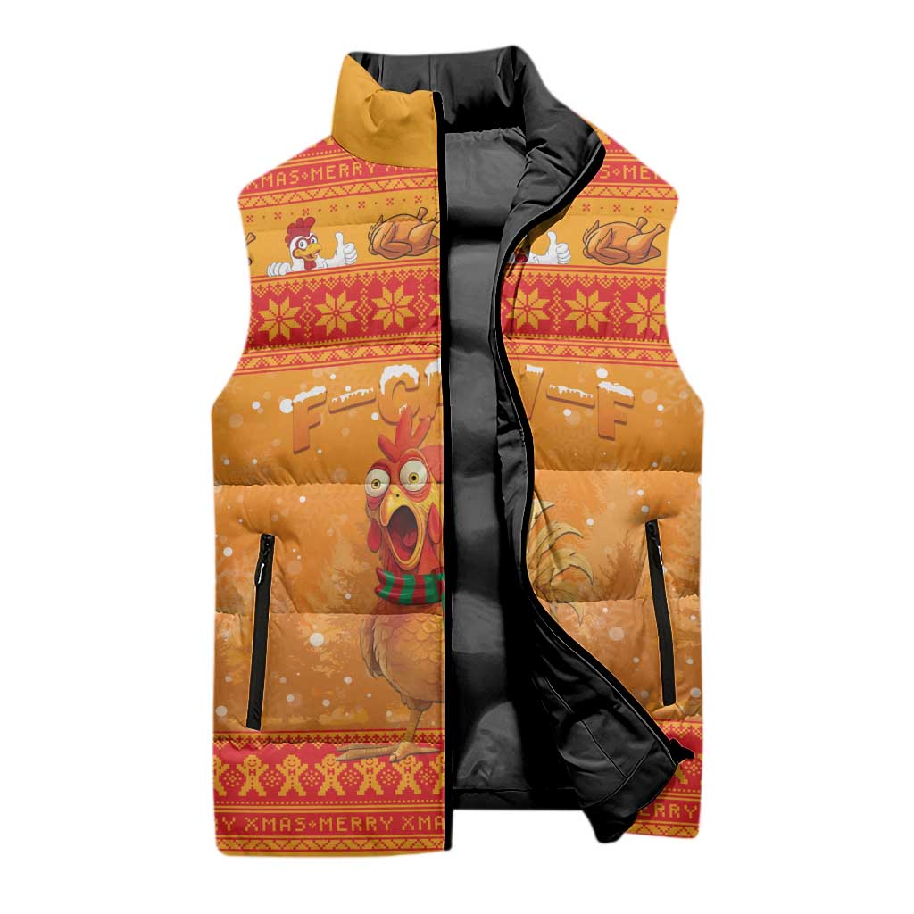 Funny Christmas F Caw F Chicken Sleeveless Puffer Jacket Merry Craw Mas - Wonder Print Shop