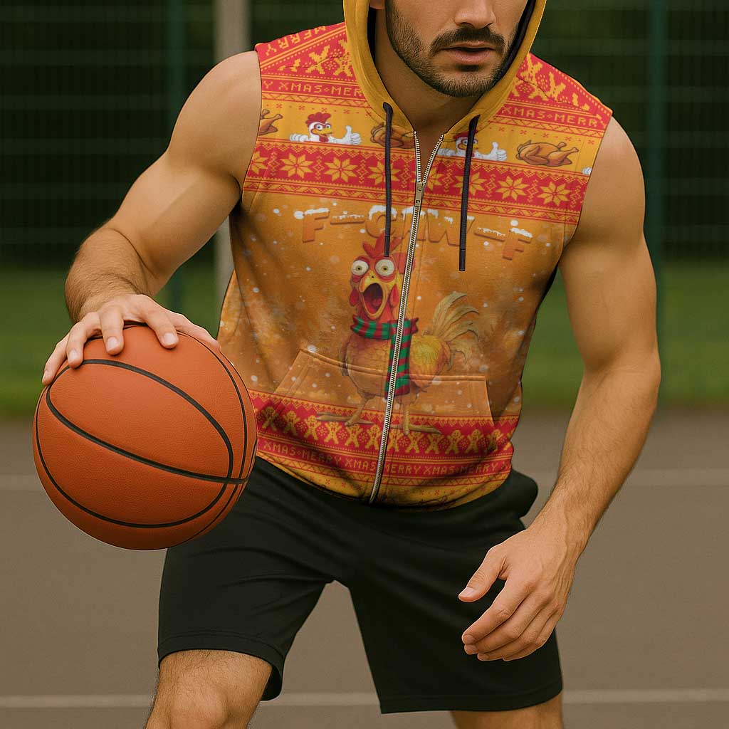 Funny Christmas F Caw F Chicken Sleeveless Zip Hoodie Merry Craw Mas - Wonder Print Shop