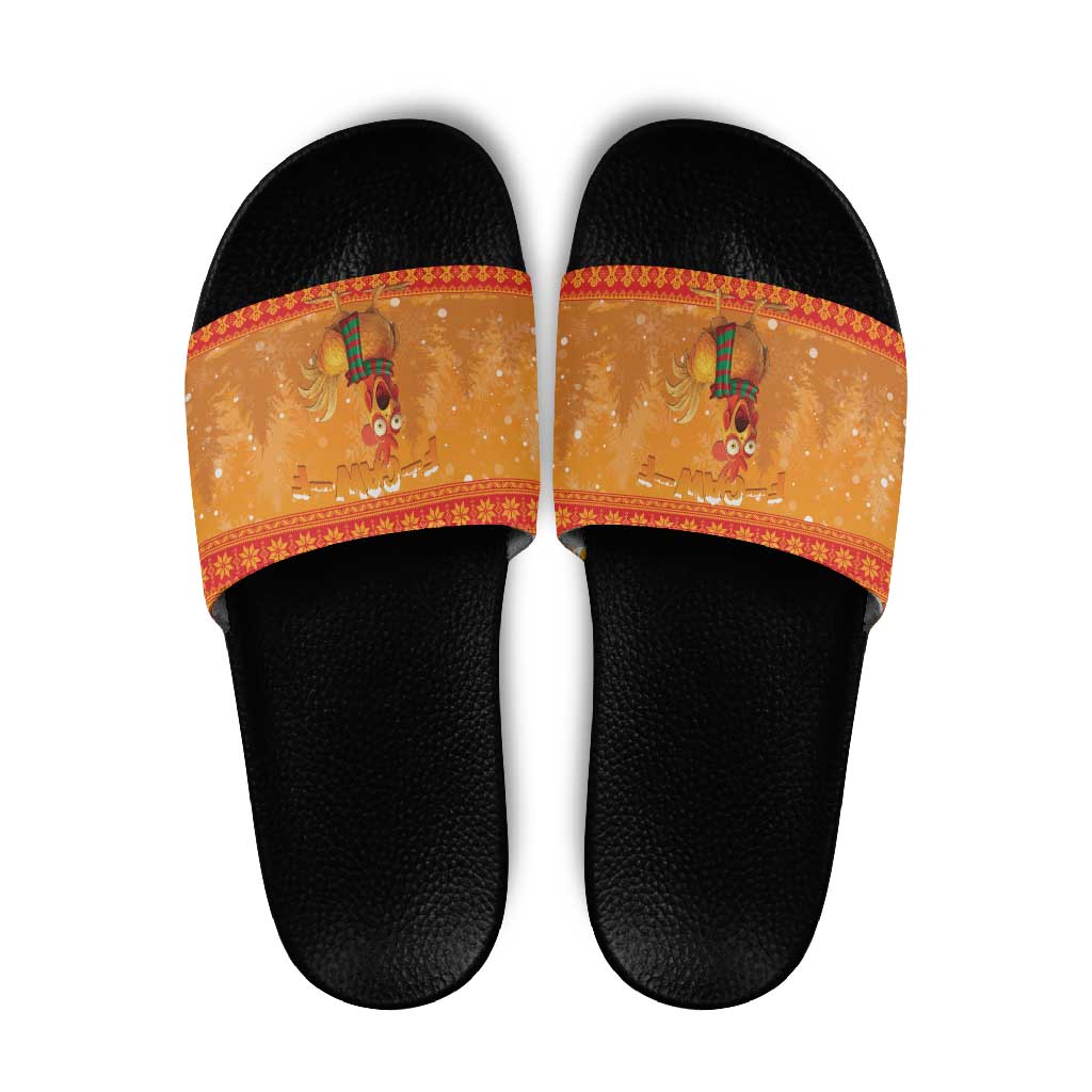 Funny Christmas F Caw F Chicken Slide Sandals Merry Craw Mas - Wonder Print Shop