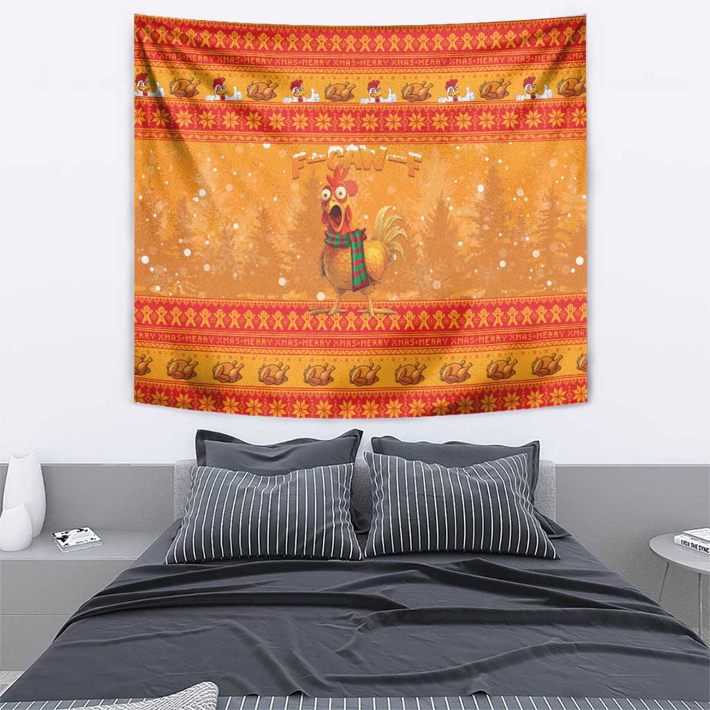 Funny Christmas F Caw F Chicken Tapestry Merry Craw Mas - Wonder Print Shop