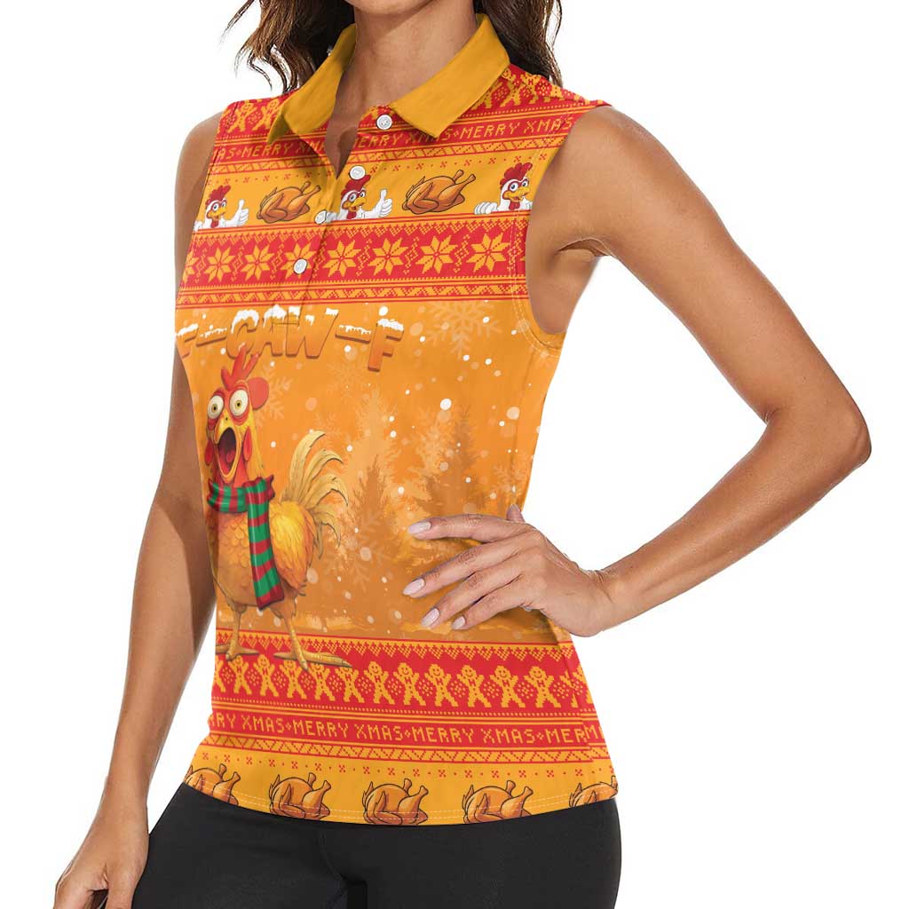 Funny Christmas F Caw F Chicken Women Sleeveless Polo Shirt Merry Craw Mas - Wonder Print Shop