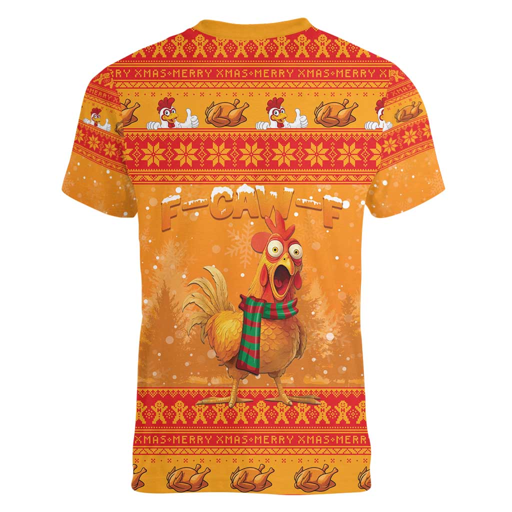 Funny Christmas F Caw F Chicken Women V-Neck T-Shirt Merry Craw Mas - Wonder Print Shop