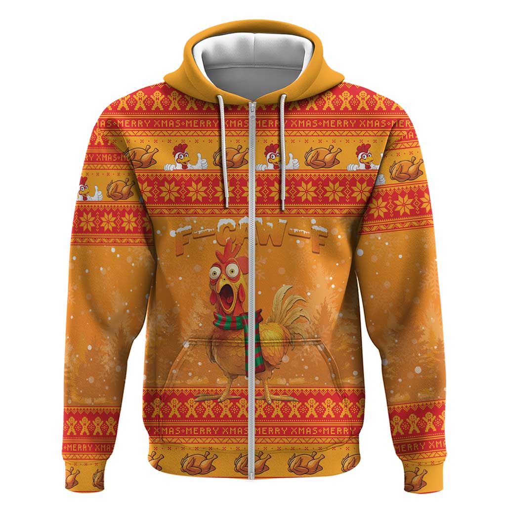 Funny Christmas F Caw F Chicken Zip Hoodie Merry Craw Mas - Wonder Print Shop