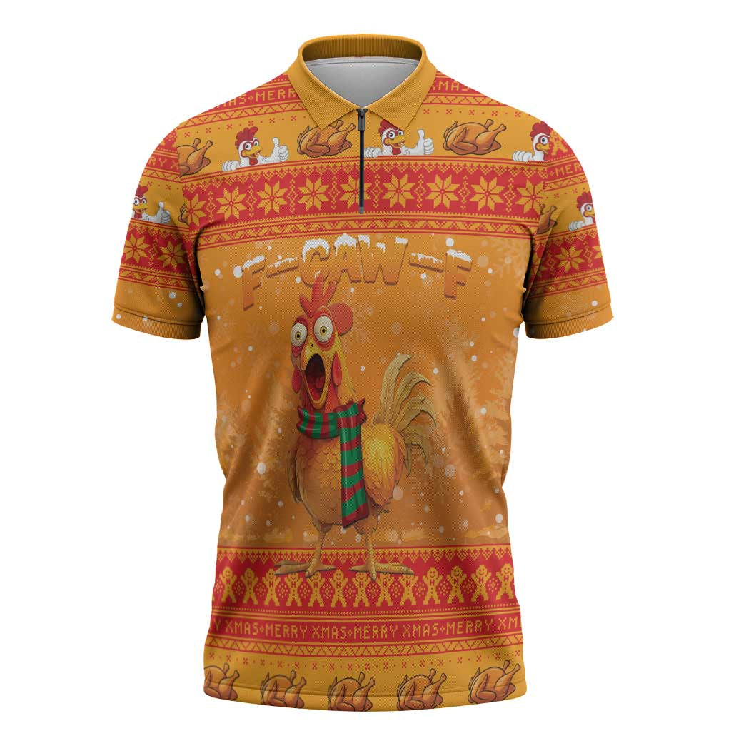 Funny Christmas F Caw F Chicken Zipper Polo Shirt Merry Craw Mas - Wonder Print Shop