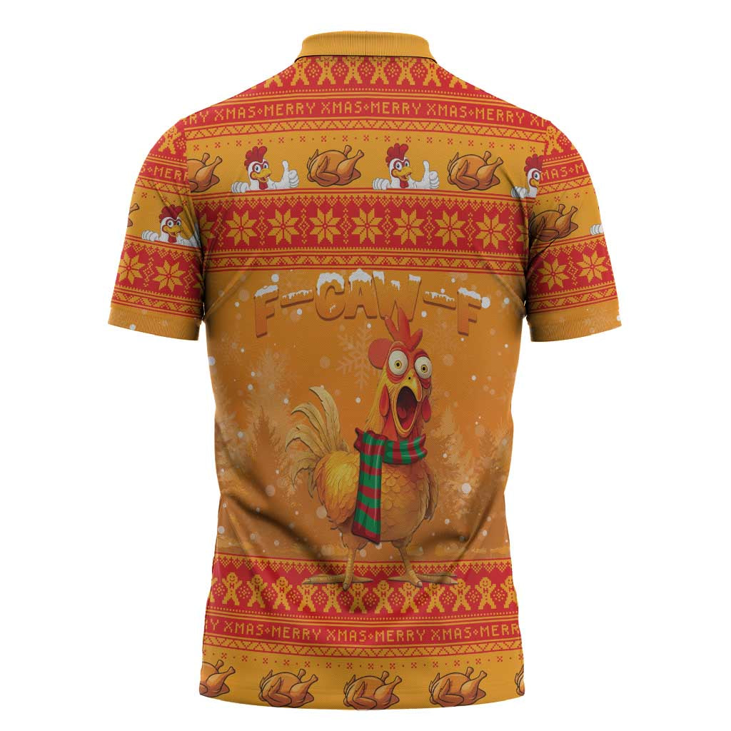 Funny Christmas F Caw F Chicken Zipper Polo Shirt Merry Craw Mas - Wonder Print Shop