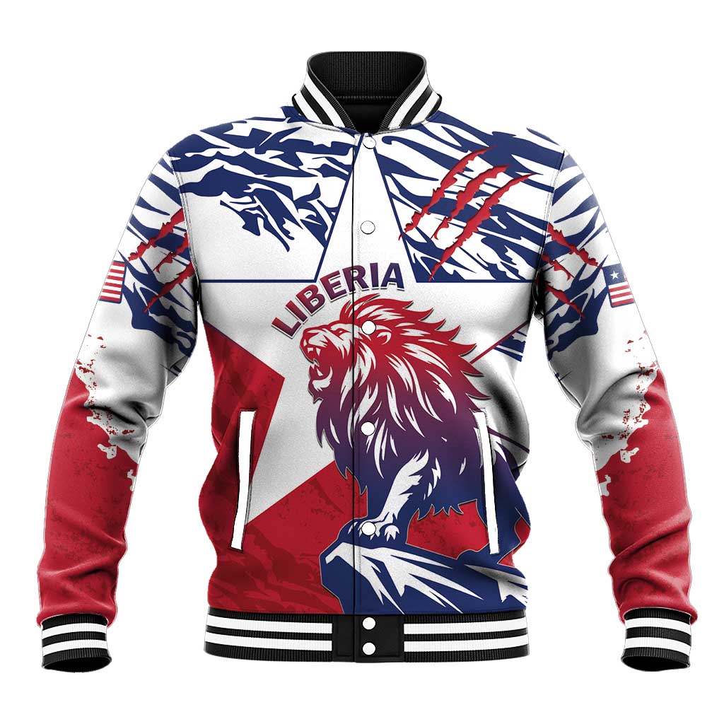 Personalised Liberia Lion Baseball Jacket Grunge Style - Wonder Print Shop