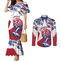 Personalised Liberia Lion Couples Matching Mermaid Dress and Long Sleeve Button Shirt Grunge Style