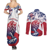 Personalised Liberia Lion Couples Matching Summer Maxi Dress and Long Sleeve Button Shirt Grunge Style - Wonder Print Shop