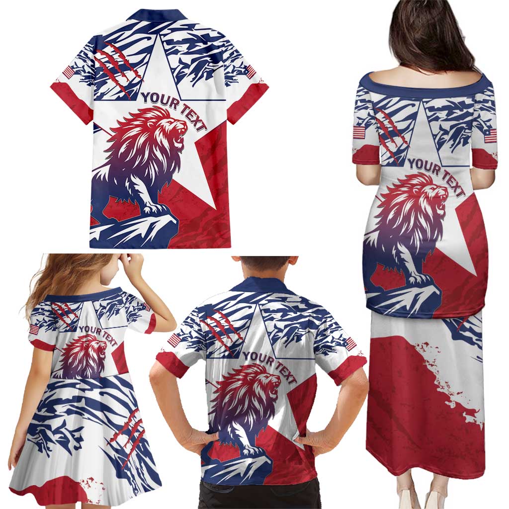 Personalised Liberia Lion Family Matching Puletasi and Hawaiian Shirt Grunge Style - Wonder Print Shop