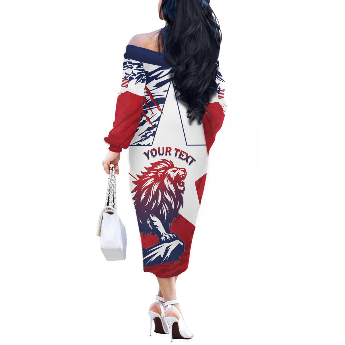 Personalised Liberia Lion Off The Shoulder Long Sleeve Dress Grunge Style - Wonder Print Shop