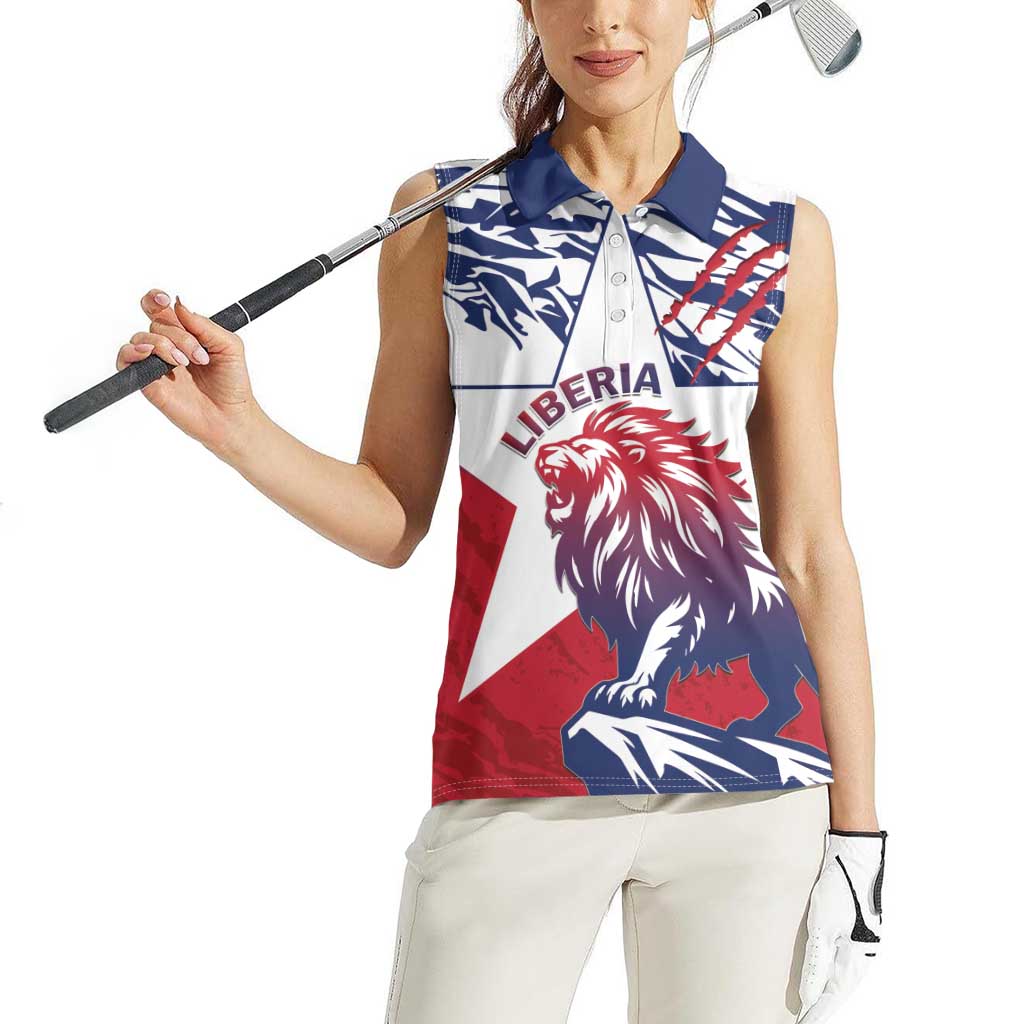 Personalised Liberia Lion Women Sleeveless Polo Shirt Grunge Style - Wonder Print Shop