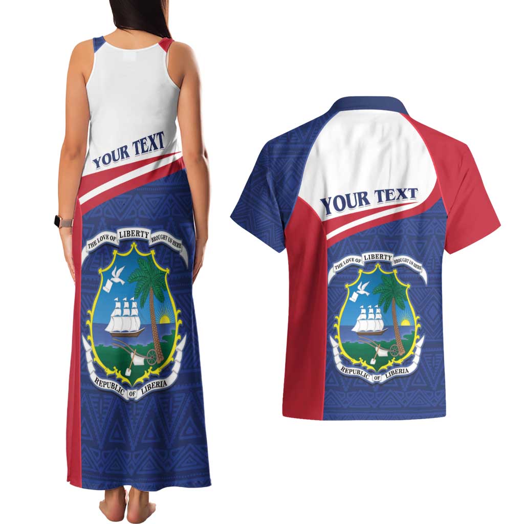 Personalised Liberia Couples Matching Tank Maxi Dress and Hawaiian Shirt Coat Of Arms - African Pattern - Wonder Print Shop