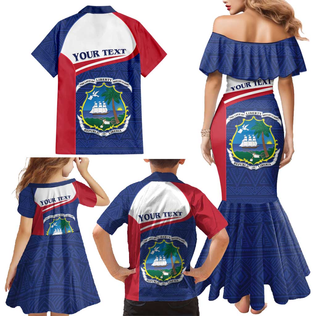 Personalised Liberia Family Matching Mermaid Dress and Hawaiian Shirt Coat Of Arms - African Pattern - Wonder Print Shop