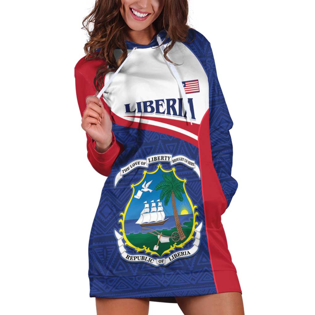 Personalised Liberia Hoodie Dress Coat Of Arms - African Pattern - Wonder Print Shop