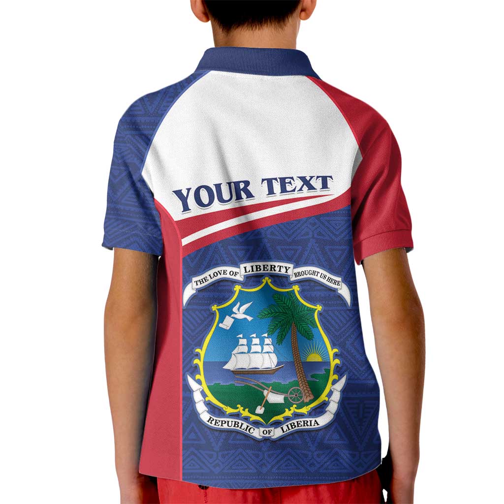 Personalised Liberia Kid Polo Shirt Coat Of Arms - African Pattern - Wonder Print Shop