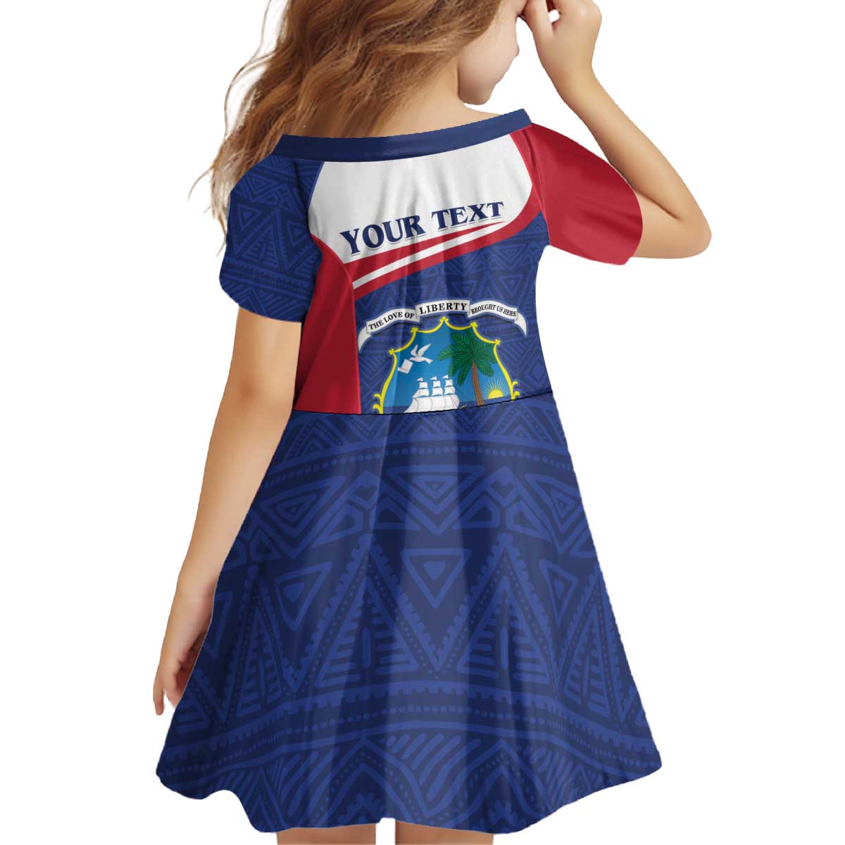 Personalised Liberia Kid Short Sleeve Dress Coat Of Arms - African Pattern - Wonder Print Shop