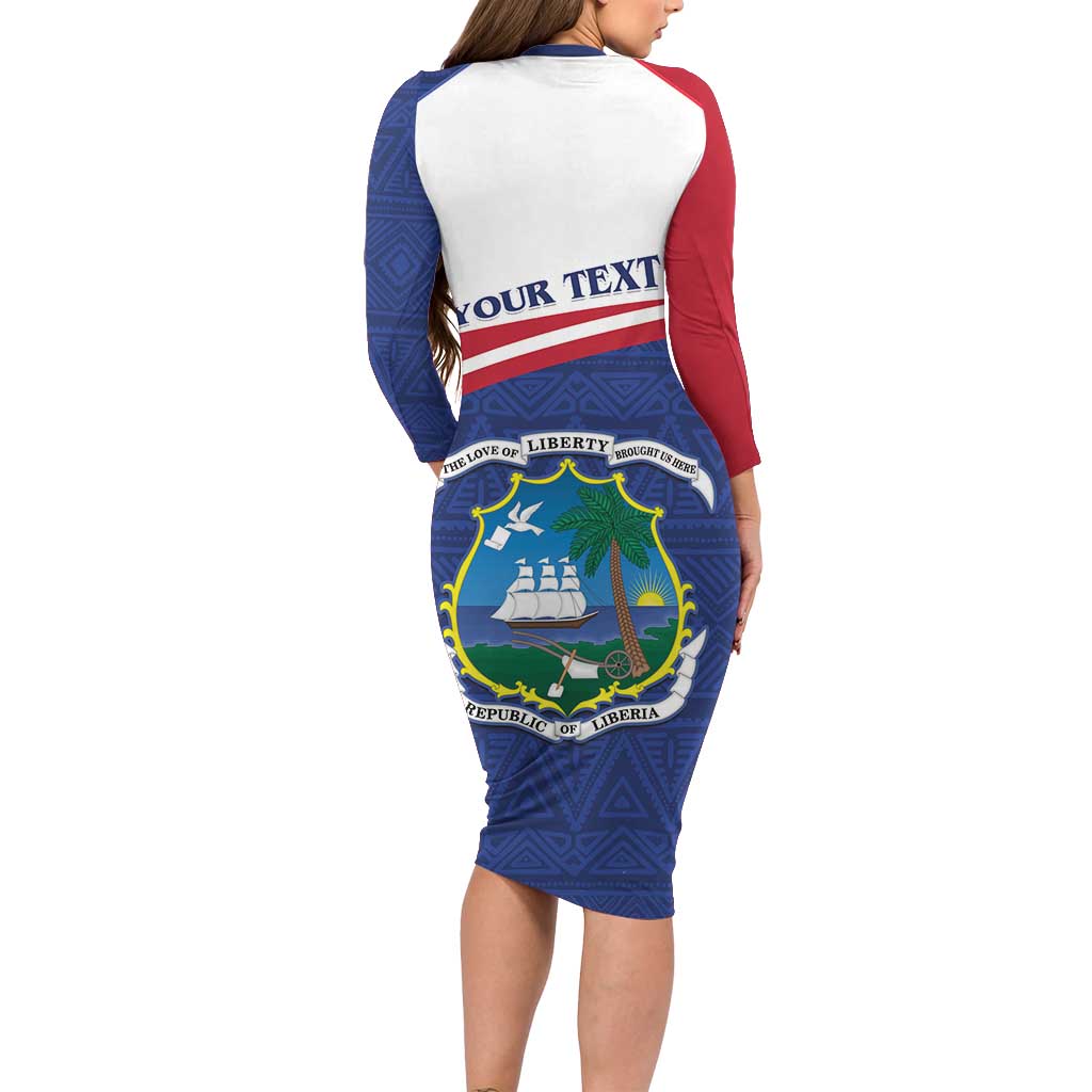 Personalised Liberia Long Sleeve Bodycon Dress Coat Of Arms - African Pattern - Wonder Print Shop
