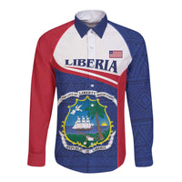 Personalised Liberia Long Sleeve Button Shirt Coat Of Arms - African Pattern - Wonder Print Shop
