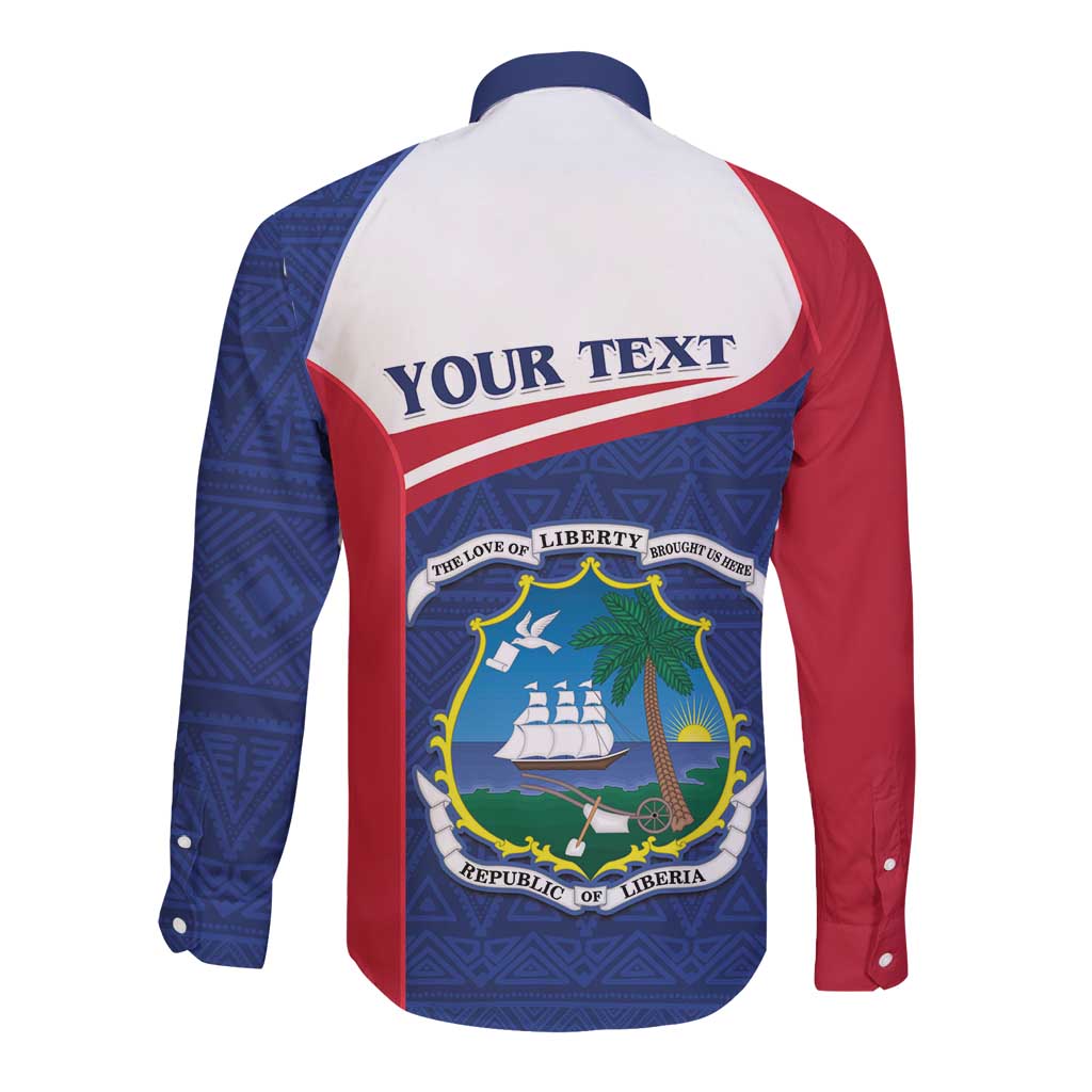 Personalised Liberia Long Sleeve Button Shirt Coat Of Arms - African Pattern - Wonder Print Shop