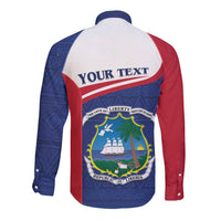 Personalised Liberia Long Sleeve Button Shirt Coat Of Arms - African Pattern - Wonder Print Shop