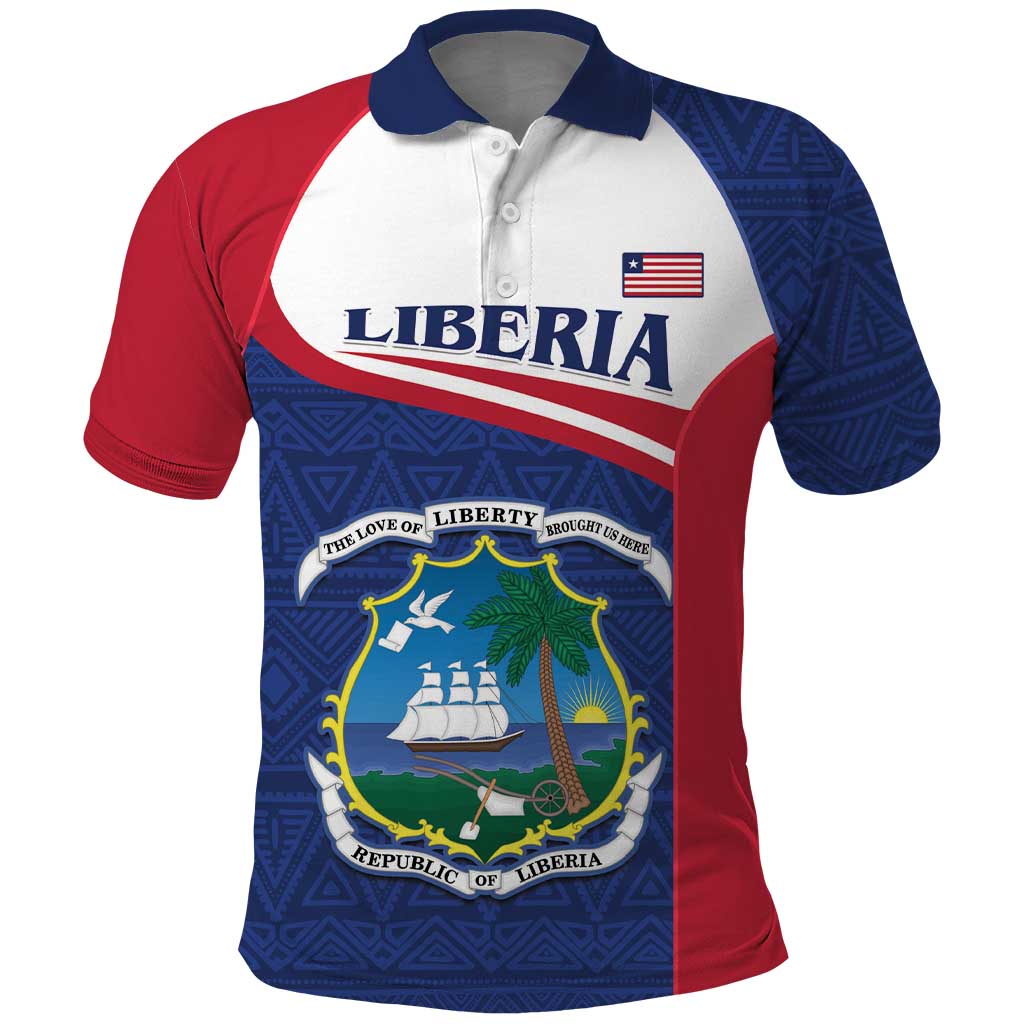 Personalised Liberia Polo Shirt Coat Of Arms - African Pattern - Wonder Print Shop