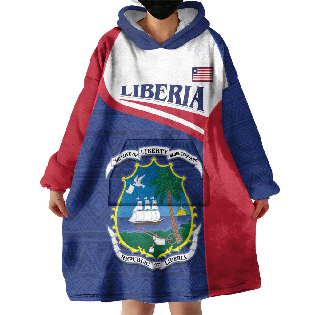 Personalised Liberia Wearable Blanket Hoodie Coat Of Arms - African Pattern - Wonder Print Shop