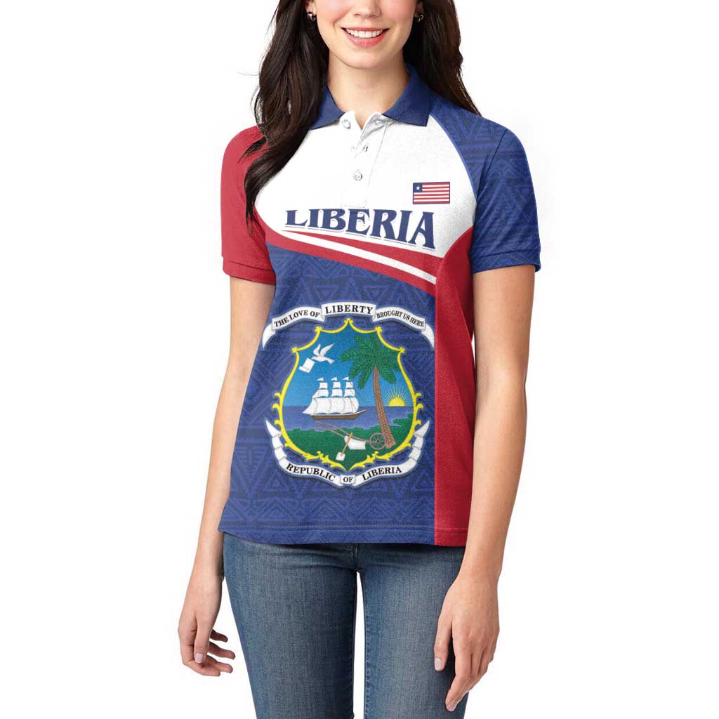 Personalised Liberia Women Polo Shirt Coat Of Arms - African Pattern - Wonder Print Shop