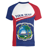 Personalised Liberia Women V-Neck T-Shirt Coat Of Arms - African Pattern - Wonder Print Shop