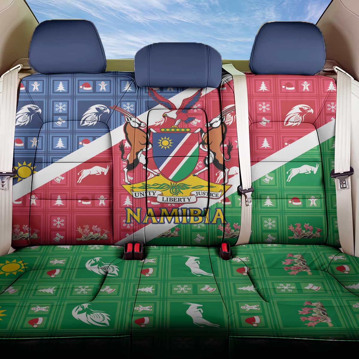 Namibia Christmas Back Car Seat Cover Coat Of Arms Frohe Weihnachten - Wonder Print Shop