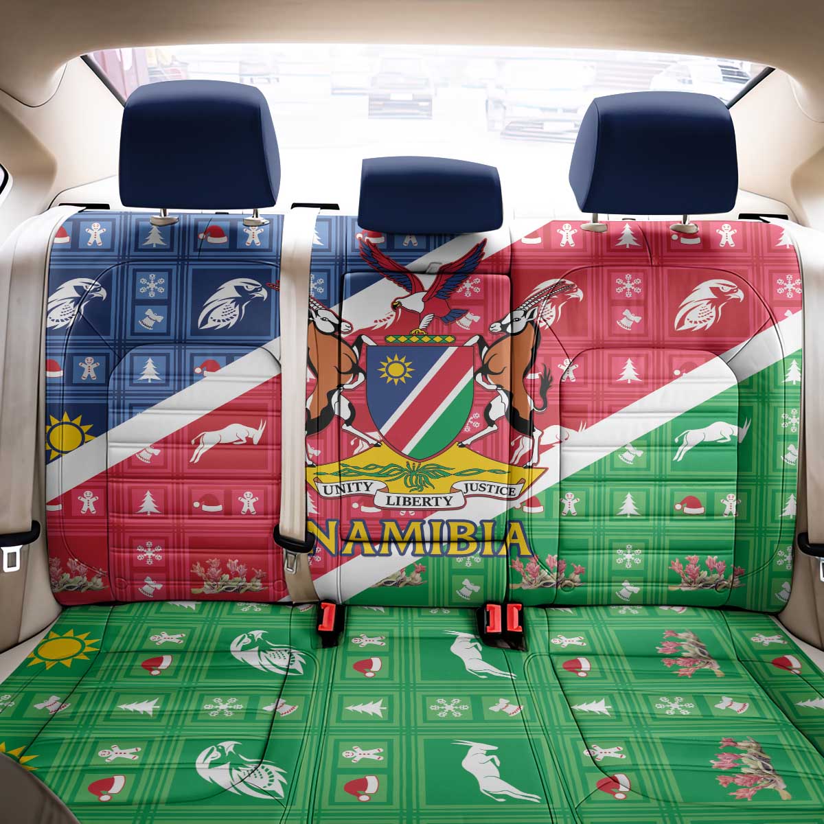 Namibia Christmas Back Car Seat Cover Coat Of Arms Frohe Weihnachten - Wonder Print Shop