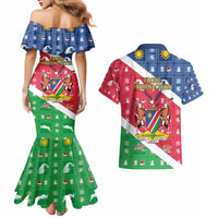 Namibia Christmas Couples Matching Mermaid Dress and Hawaiian Shirt Coat Of Arms Frohe Weihnachten - Wonder Print Shop
