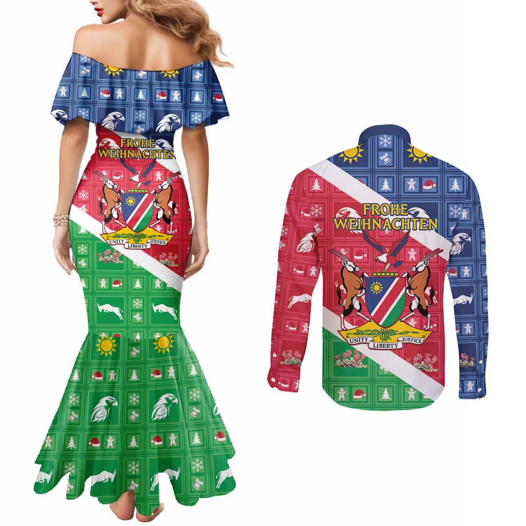 Namibia Christmas Couples Matching Mermaid Dress and Long Sleeve Button Shirt Coat Of Arms Frohe Weihnachten