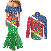 Namibia Christmas Couples Matching Mermaid Dress and Long Sleeve Button Shirt Coat Of Arms Frohe Weihnachten
