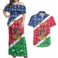 Namibia Christmas Couples Matching Off Shoulder Maxi Dress and Hawaiian Shirt Coat Of Arms Frohe Weihnachten - Wonder Print Shop