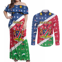 Namibia Christmas Couples Matching Off Shoulder Maxi Dress and Long Sleeve Button Shirt Coat Of Arms Frohe Weihnachten - Wonder Print Shop