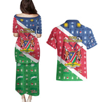 Namibia Christmas Couples Matching Puletasi and Hawaiian Shirt Coat Of Arms Frohe Weihnachten - Wonder Print Shop