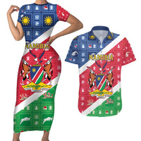 Namibia Christmas Couples Matching Short Sleeve Bodycon Dress and Hawaiian Shirt Coat Of Arms Frohe Weihnachten - Wonder Print Shop