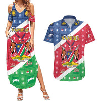 Namibia Christmas Couples Matching Summer Maxi Dress and Hawaiian Shirt Coat Of Arms Frohe Weihnachten - Wonder Print Shop