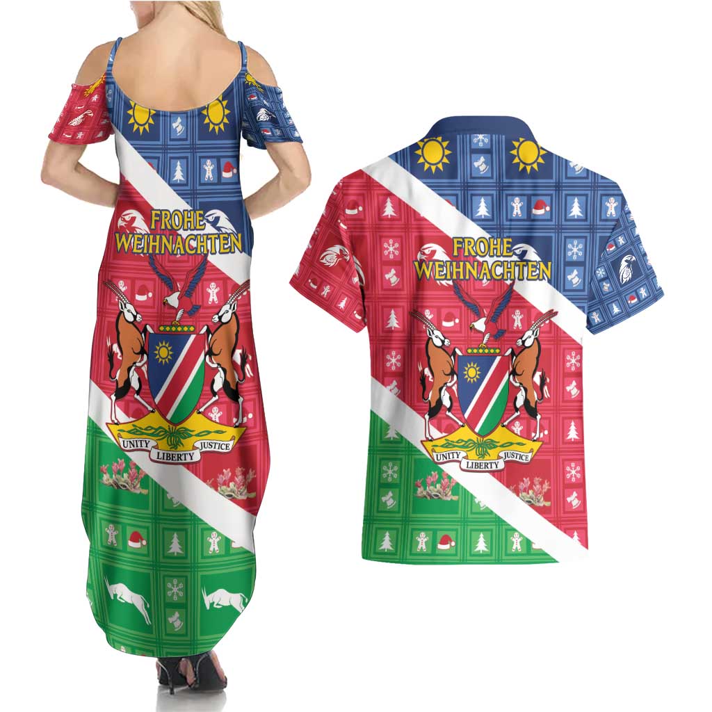 Namibia Christmas Couples Matching Summer Maxi Dress and Hawaiian Shirt Coat Of Arms Frohe Weihnachten - Wonder Print Shop
