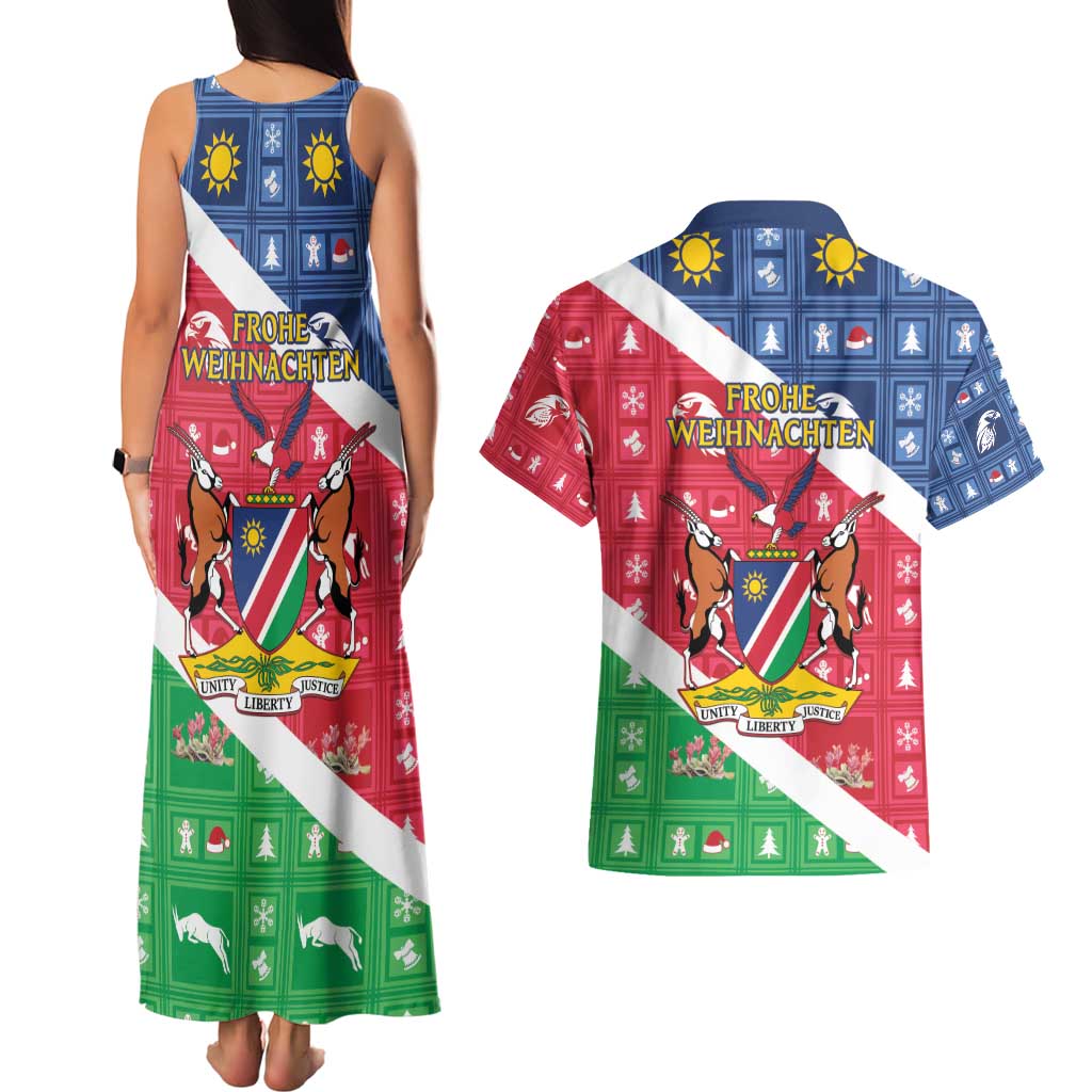 Namibia Christmas Couples Matching Tank Maxi Dress and Hawaiian Shirt Coat Of Arms Frohe Weihnachten - Wonder Print Shop
